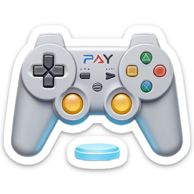 Clash of Clans aesthetic: Cinematic Playful PlayStation 1 Console Portrait Emoji, rendered in a 3D vector-style similar to standard emojis with minimal shading and bold, simplified shapes. A compact, distinct form with signature details, softly glowing with a cutting-edge console technology charm. Simplified yet unmistakably iconic, highly detailed and consistent, glowing with a soft radiance and high shine. Stylized with a touch of technological advancement and a soft glowing outline, capturing the essence of a beloved gaming relic with a friendly, playful manner! sticker