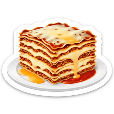 A delicious plate of lasagna with layers of pasta, cheese, and meat sauce, steaming hot sticker