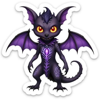 Shiny Fiery Dark Ugly Evil Realistic Glowing Eldritch Horror Cool Edgy Badass Emo Demonic Batty Dusky Ethereal Punky Aural Bioluminescent Hideous Canine-Litten-Amaura-Salandit-Noibat-Flareon-Fakémon-fusion (full body) with intricate pattern markings sticker