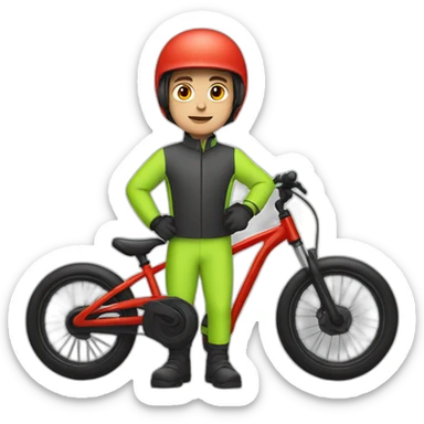 young guy with red bicycle helmet wearing a high visibility suit sticker