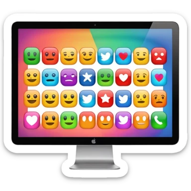 Emoji style simplified iMac screen displaying app icons in grid sticker