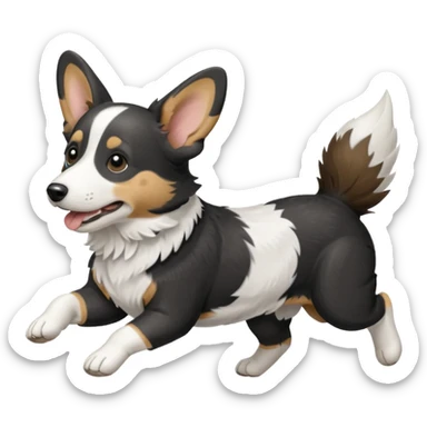 Black and white realistic cardigan welsh corgi running with its tail streaming out behind it sticker