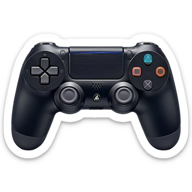 Clash of Clans aesthetic: Cinematic Playful PlayStation 4 DualShock Controller Portrait Emoji, rendered in a 3D vector-style similar to standard emojis with minimal shading and bold, simplified shapes. A compact, distinct form with signature details, softly glowing with a cutting-edge console technology charm. Simplified yet unmistakably iconic, highly detailed and consistent, glowing with a soft radiance and high shine. Stylized with a touch of technological advancement and a soft glowing outline, capturing the essence of a beloved gaming relic with a friendly, playful manner! sticker