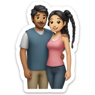 Man loves woman with pigtails, heart between them sticker