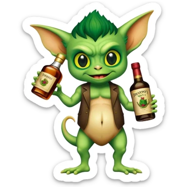 A gremlin holding a Hennessy bottle sticker