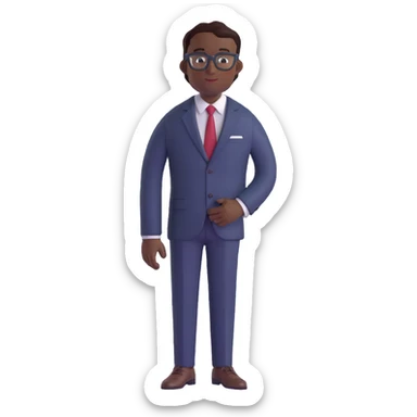 A dark-skinned man in a suit with glasses, full-length sticker