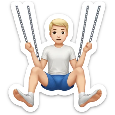 A guy swinging his legs with his hands on his chin sticker