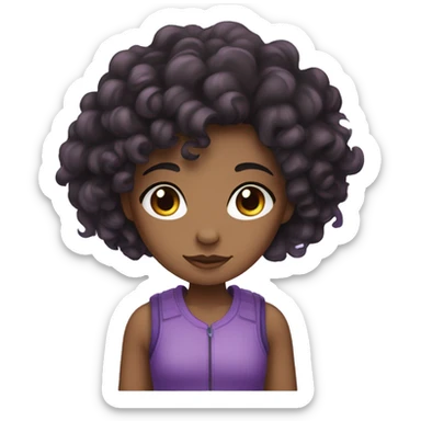 a girl with curly black hair who is light brown with freckles and purple colored highlights sticker