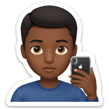 generate a pretty bratz dark skinned boy with short black hair taking a selfie sticker