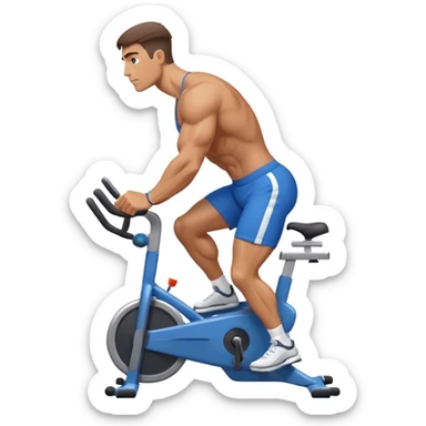buff guy blue shorts stationary bike sticker