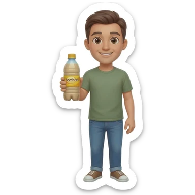 agua de horchata en botelle de plastico con manos, piernas y ojos amigbale sticker