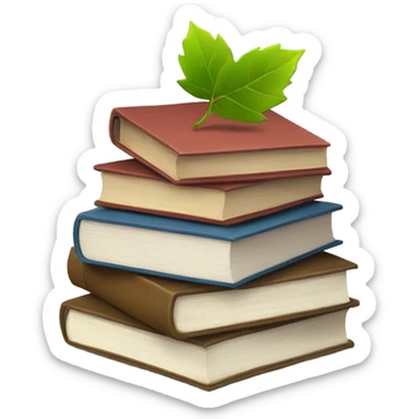 stack of books with leaves scattered around  sticker