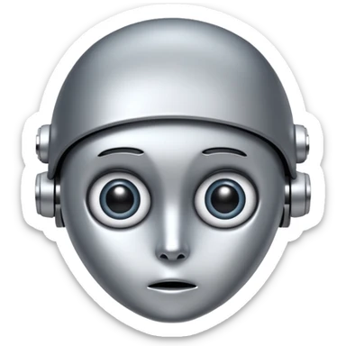 robot assistant with big eyes staring intently, iOS emoji style, transparent background sticker