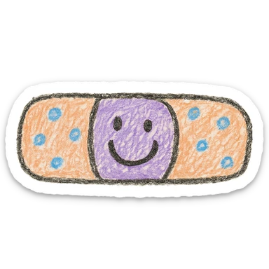 playful bandage with smiling face, children doodle style sticker