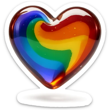 Make the realistic glass pride heart appear 3D and floating with a subtle shadow below in a photorealistic style, no background. sticker