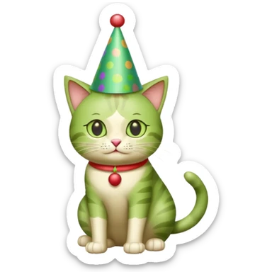 green cat full body  with party hats sticker