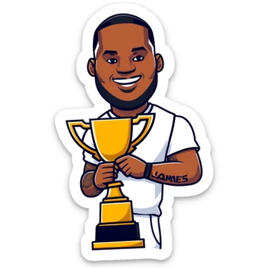LeBron James celebrating with a championship trophy sticker