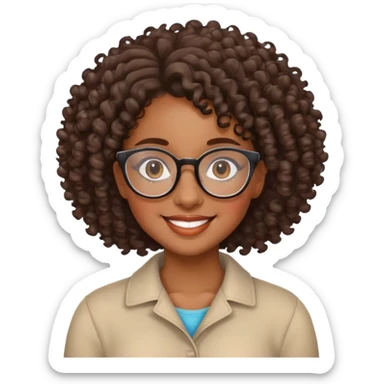 black girl with curly hair, glasses and beautiful smile sticker