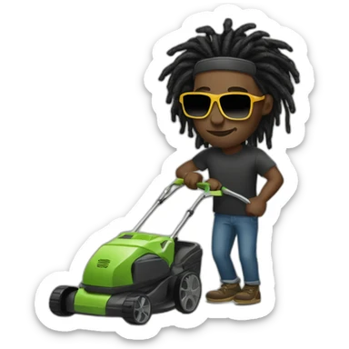 Black man with dreads and sunglasses mowing sticker