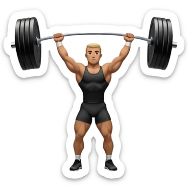 Emblem representing weightlifting with a strong athlete in a classic lifting stance, holding a barbell overhead. Dynamic, powerful pose with a focus on strength. Clean lines, bold silhouette, and transparent background, symbolizing the intensity and discipline of the sport sticker