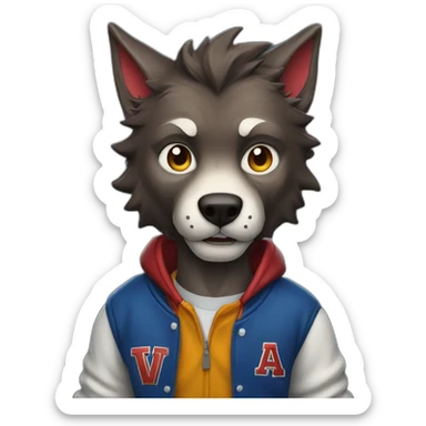 A werewolf wearing a varsity jacket sticker