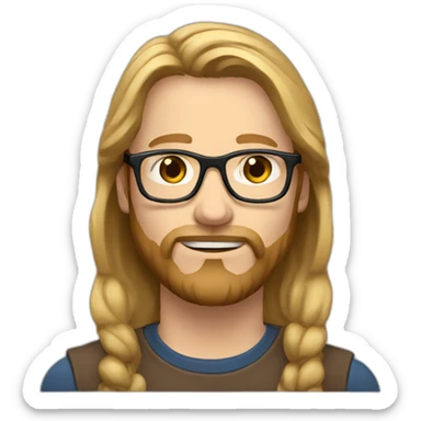 Scandinavian man with long brown blonde hair medium beard and glasses sticker