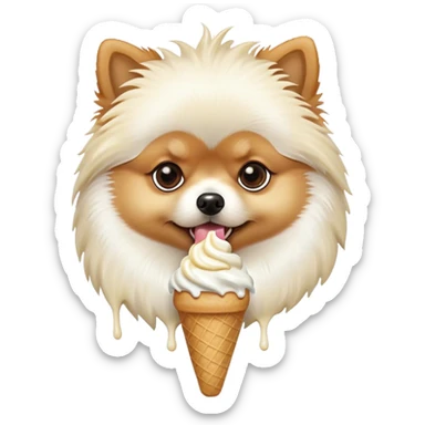 Pomeranian dog eating ice cream sticker