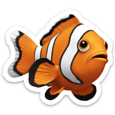 a clownfish in coral reefs and the clownfish has an orange body and black and white stripes. sticker
