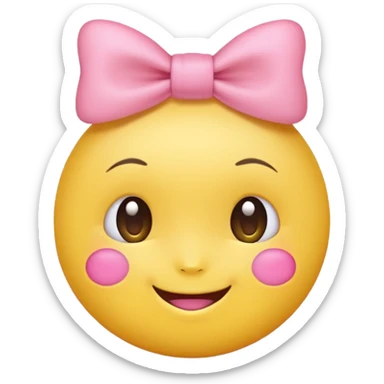 Yellow Emoji with pink bow, cute face with blush, no hair  sticker