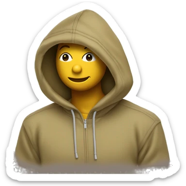 khaki color pullover hoodie smiley face in hood sticker