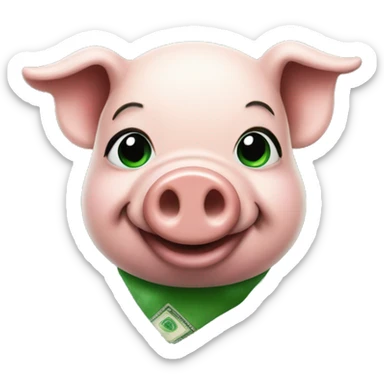 Pig facing right but looking at you and smiling with a tattoo of a dollar sign on his side in green ink sticker