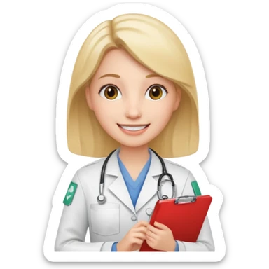 woman medic accepting application for job sticker