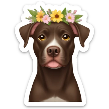 Pitbull chocolate lab mix with a flower crown sticker