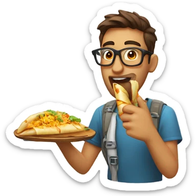 Geeky guy eating kathi roll  sticker