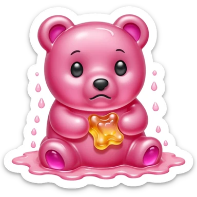 Sad light pink Gummy bear melting into ground sticker