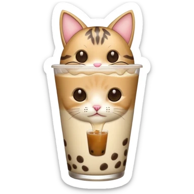 Boba drink with cat face  sticker