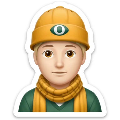 one person with two heads: with one head wearing a loggers hat and the other a football scarf sticker