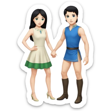 2 Person, prince, upright, black Hair, blue eyes, whole body, Woman, blonde Hair, Green eyes, bending knee, sleveless White Dress, sticker