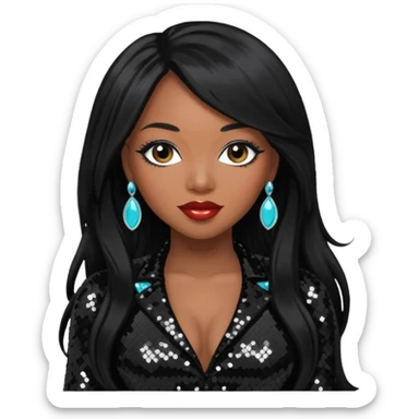 Tiffany Pollard with long black hair, black sequin outfit sticker
