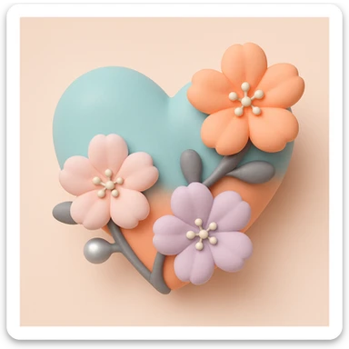 heart with sakura flowers and silver accents, mochi style sticker