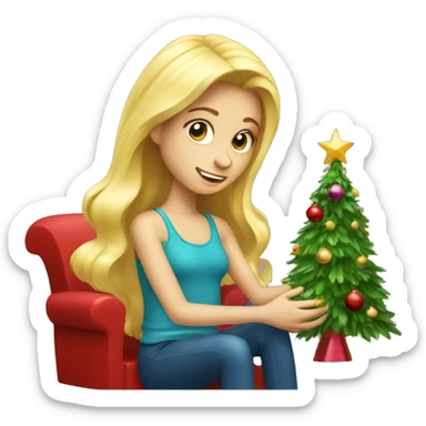 Blond Girl is decorating a Christmas tree sticker