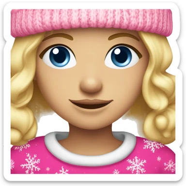 Blonde girl with blue eyes wearing a pink Santa hat and a pink Christmas sweater sticker