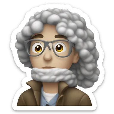 White person wearing a big winter coat painting a picture sticker