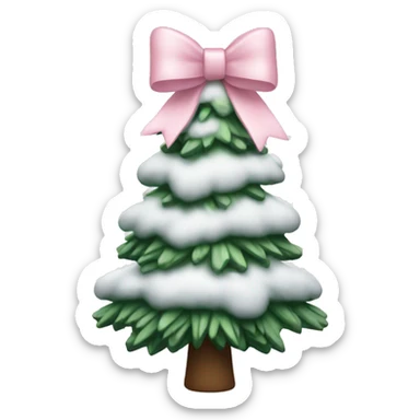 Christmas tree with snow on it and a light pink bow on top sticker