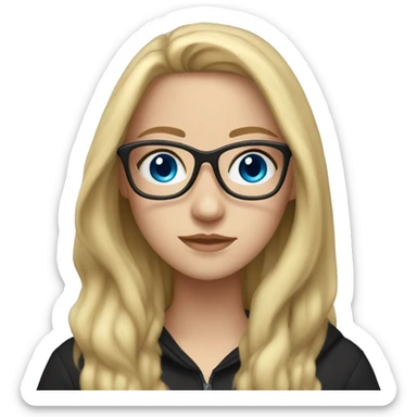 white girl with glasses and long blonde hair and black hoodie and blue eyes sticker
