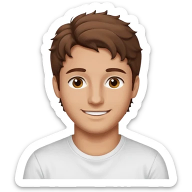 Kjekk mann (lys i huden) som har pynta seg.  fargen på håret er brunt og HAN har midtskille og litt søte krøller . Litt øyevipper men ikke mye og litt mørke brun. Skal se HOT Å SEXY UT smile mer!!! Ca 20 år gammel. HVIT T-SKJORTE sticker