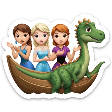 4 chicas montadas en una atraccion de levantando la mano con orejas de dines puestas en una atracción, la barca que sea como la de frozan sticker