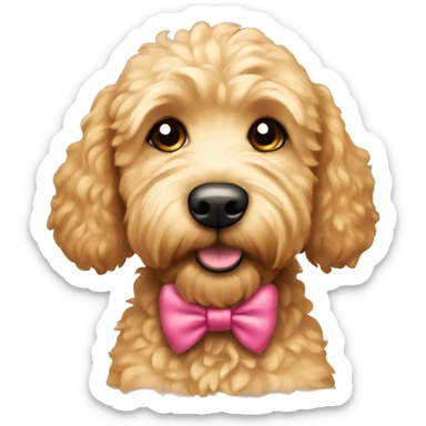 Small golden doodle dog with bow on ear sticker