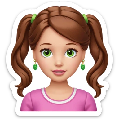 Barbie with brown hair in pigtails and green eyes sticker
