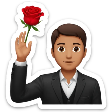 Hombre alzando la mano con una rosa sticker